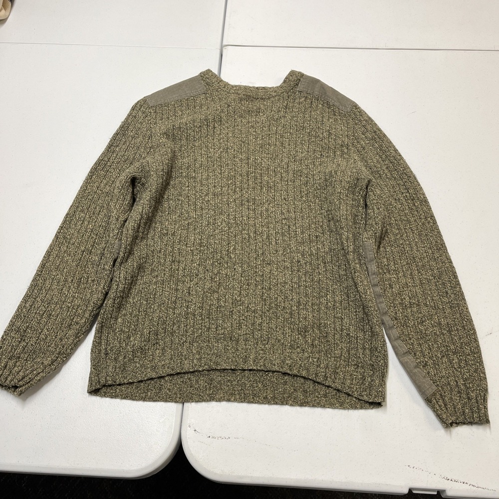 Eddie Bauer‎ Sweater Mens M Olive Green Cable Knit Shoulder Elbow Patches Preppy - Picture 4 of 11